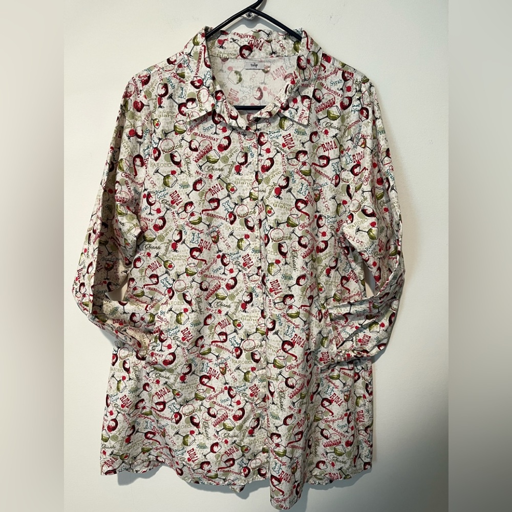 TULIP Wine A Little Beach Coverup Pool Party Tunic Top Happy Hour Shirt (L)
